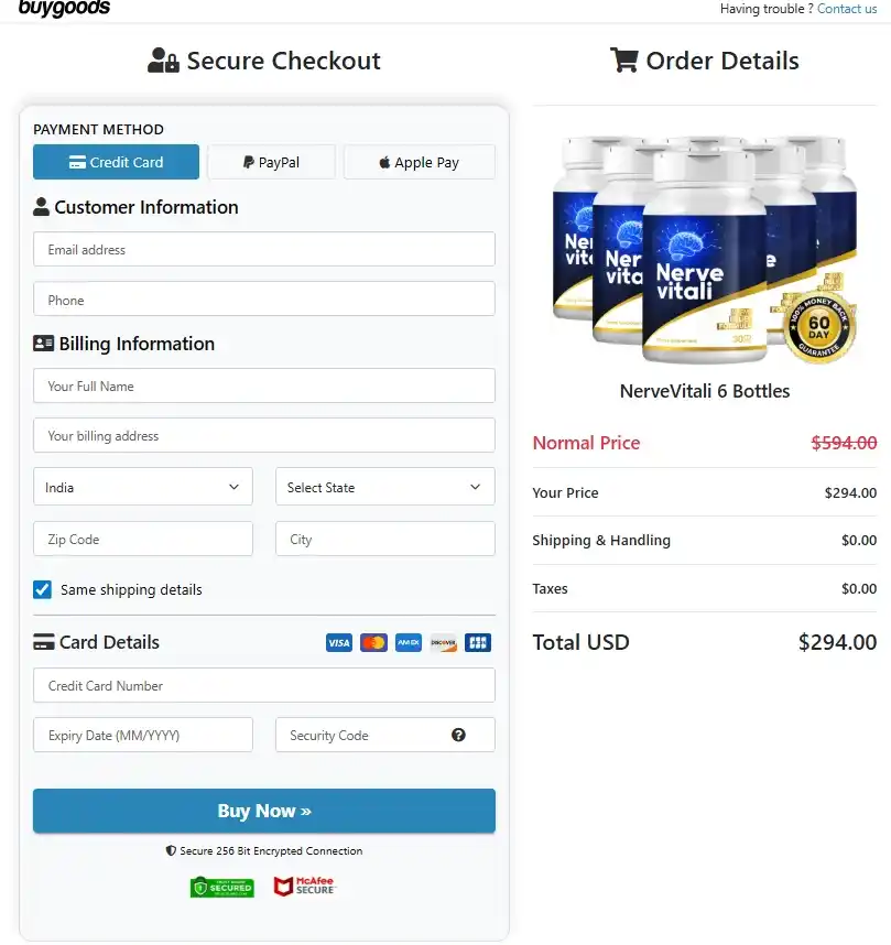 NerveVitali Order Page